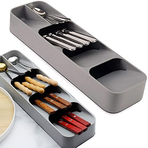 Wewdigi Drawer Cutlery Organizer Tray Kitchen Storage Holder Rack for Cutlery Silverware-Gray…