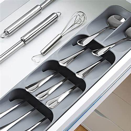 Wewdigi Drawer Cutlery Organizer Tray Kitchen Storage Holder Rack for Cutlery Silverware-Gray…