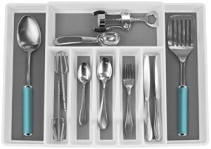 sorbus flatware drawer organizer, expandable cutlery drawer trays for silverware, serving utensils, multi-purpose storage for kitchen, office, bathroom supplies (cutlery drawer organizer – white)