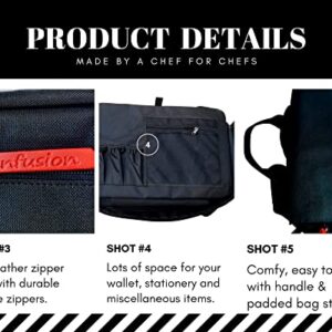 Infusion by Chef Kevin Knife Backpack | 30+ Slots for Knives & Utensils up to 18'' Padded Straps Hidden Back Pocket Computer Durable Spacious Modern| Water Repellant Chefs Culinary Students, Black