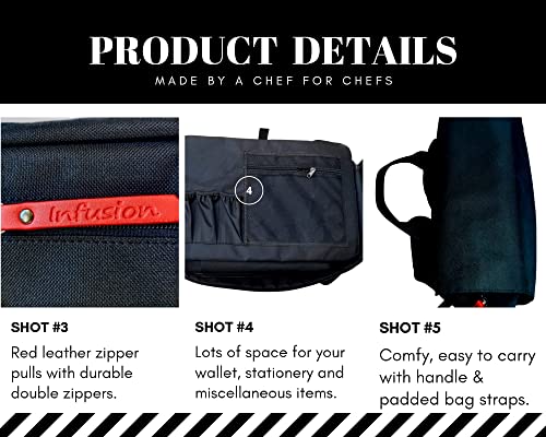 Infusion by Chef Kevin Knife Backpack | 30+ Slots for Knives & Utensils up to 18'' Padded Straps Hidden Back Pocket Computer Durable Spacious Modern| Water Repellant Chefs Culinary Students, Black