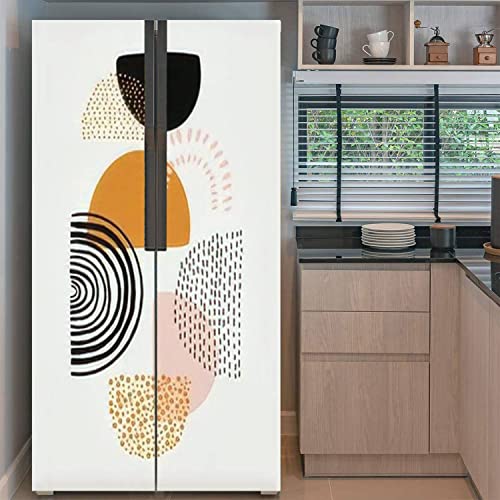 BSPWIRFNZPL Self Adhesive Vinyl Refrigerator Wrap Set Trendy Abstract Shapes Mid Century Inspired Art Organic tral Door Mural Sticker Removable Fridge Cover Peel and Stick Kitchen Decor