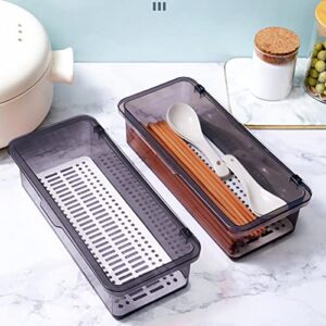 DOERDO Flatware Plastic Tray with Lid Kitchen Cutlery Tray and Utensil Storage Organizer Countertop Storage Container, Grey