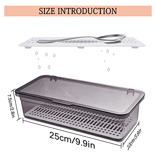 DOERDO Flatware Plastic Tray with Lid Kitchen Cutlery Tray and Utensil Storage Organizer Countertop Storage Container, Grey