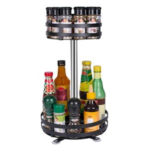 lazy susan spice rack 2 tier organizer for kitchen countertop cabinet pantry 10 inch stainless steel 360° rotating spice rack (black)
