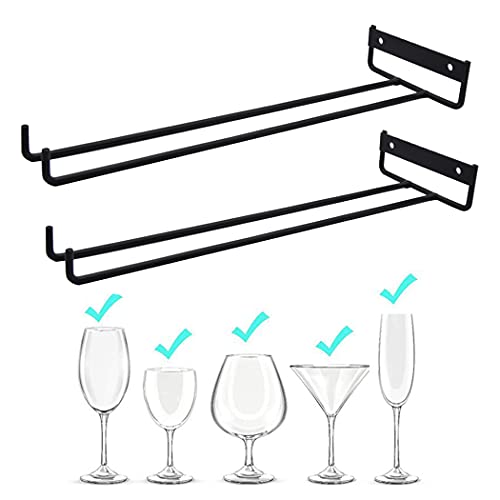 Hoshen 2PCS 11.8 In/30CM Single Row Goblet Wine G lass Holder, With Screws, Wall-Mounted Wine Glass Holder Storage, Bar Kitchen Household Hanging Cup Holder, Under the Cabinet