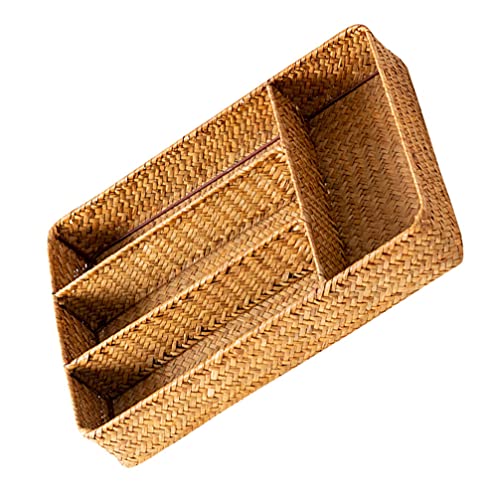 Cabilock Rattan Silverware Tray Kitchen Drawer Organizer Cutlery Storage Basket Compartment Forks Spoon Wicker Storage Tray for Home