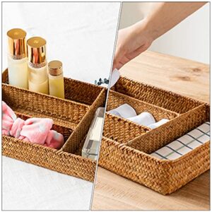 Cabilock Rattan Silverware Tray Kitchen Drawer Organizer Cutlery Storage Basket Compartment Forks Spoon Wicker Storage Tray for Home