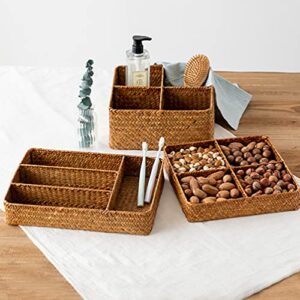 Cabilock Rattan Silverware Tray Kitchen Drawer Organizer Cutlery Storage Basket Compartment Forks Spoon Wicker Storage Tray for Home