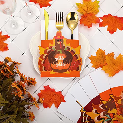 36 Pieces Turkey Cutlery Paper Holders Thanksgiving Utensil Cutlery Holder Set Gobble Silverware Paper Pocket Pouch Cutlery Wraping Bag Set for Home Dining Room Thanksgiving Tableware Supplies