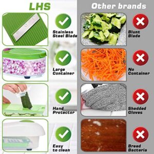 LHS Vegetable Chopper-Multifunctional Onion Chopper Dicer Sala Potato Cutter Cheese Grater Vegetable Food Slicer With Container-5 Blades(Green)