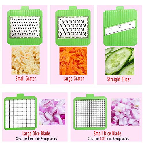 LHS Vegetable Chopper-Multifunctional Onion Chopper Dicer Sala Potato Cutter Cheese Grater Vegetable Food Slicer With Container-5 Blades(Green)