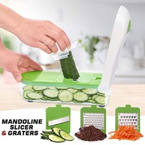 LHS Vegetable Chopper-Multifunctional Onion Chopper Dicer Sala Potato Cutter Cheese Grater Vegetable Food Slicer With Container-5 Blades(Green)