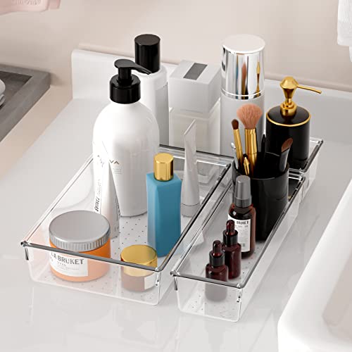 25 PCS Clear Plastic Drawer Organizer Set, Non-Slip/Crack Bathroom Vanity Drawer Organizer Trays Dividers, Versatile Storage Bins for Makeup, Jewelry and Office, Desk, Bathroom, Bedroom, Kitchen