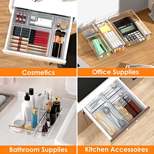 25 PCS Clear Plastic Drawer Organizer Set, Non-Slip/Crack Bathroom Vanity Drawer Organizer Trays Dividers, Versatile Storage Bins for Makeup, Jewelry and Office, Desk, Bathroom, Bedroom, Kitchen