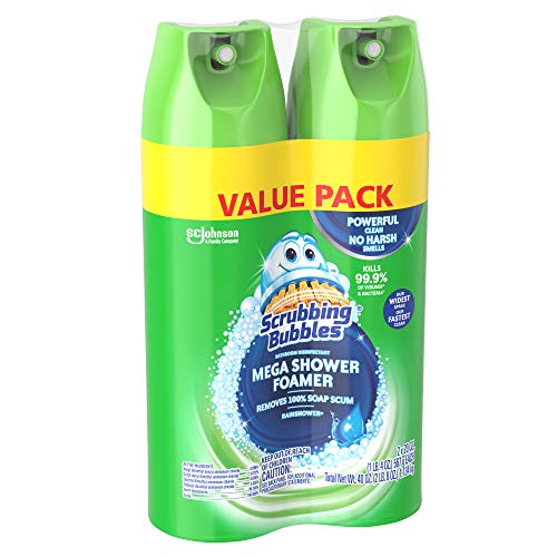 Scrubbing Bubbles Mega Shower Foamer Aerosol, Tough Foaming Bathroom, Tile, Bathtub and Disinfectant Shower Cleaner (1 Aerosol Spray), Rainshower Scent, 20 oz (Pack of 2)