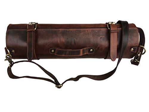 Leather Knife Roll | Leather Knife Case | Leather Knife Roll for Chef | Chef Knife Roll | Leather Knife Roll Bag | Kitchen Knife Case (Brown)