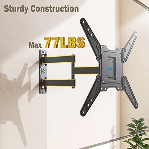 Mounting Dream TV Wall Mount for Most 26-55 Inch TVs, Full Motion TV Mount with Perfect Center Design on Single Stud Articulating Mount Max VESA 400x400mm up to 77 LBS, Wall Mount TV Bracket MD2413-MX