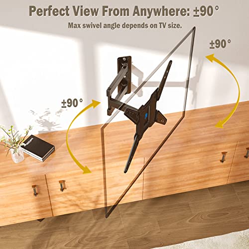 Mounting Dream TV Wall Mount for Most 26-55 Inch TVs, Full Motion TV Mount with Perfect Center Design on Single Stud Articulating Mount Max VESA 400x400mm up to 77 LBS, Wall Mount TV Bracket MD2413-MX
