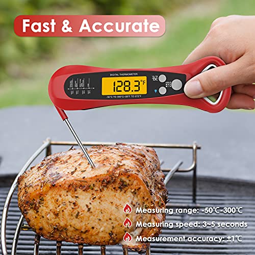 Instant Read Meat Thermometer for Cooking, Fast & Precise Digital Food Thermometer with Backlight, Magnet, Calibration, and Foldable Probe, Waterproof Grill Thermometer for Deep Fry, BBQ, Roast Turkey