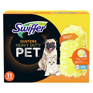 swiffer pet heavy duty dusters refills, multisurface 360 dusters with febreze odor defense, 11 count