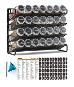 spaceaid spice rack organizer with 28 spice jars, 386 spice labels, chalk marker and funnel set for cabinet, countertop, pantry, cupboard or door & wall mount – 28 jars, 13.4″ w × 10.8″ h