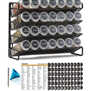 SpaceAid Spice Rack Organizer with 28 Spice Jars, 386 Spice Labels, Chalk Marker and Funnel Set for Cabinet, Countertop, Pantry, Cupboard or Door & Wall Mount - 28 Jars, 13.4" W × 10.8" H