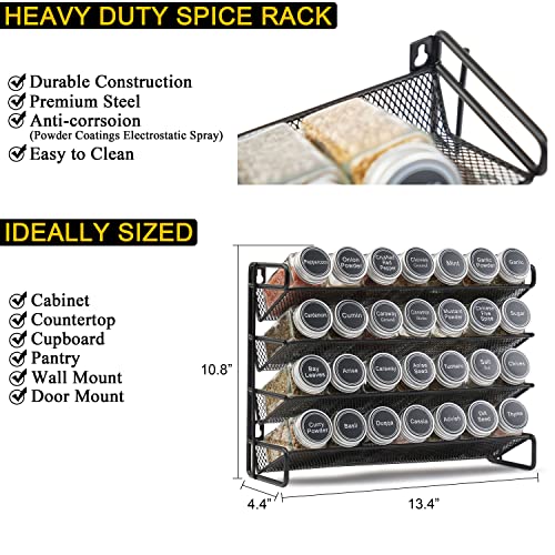 SpaceAid Spice Rack Organizer with 28 Spice Jars, 386 Spice Labels, Chalk Marker and Funnel Set for Cabinet, Countertop, Pantry, Cupboard or Door & Wall Mount - 28 Jars, 13.4" W × 10.8" H