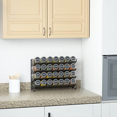 SpaceAid Spice Rack Organizer with 28 Spice Jars, 386 Spice Labels, Chalk Marker and Funnel Set for Cabinet, Countertop, Pantry, Cupboard or Door & Wall Mount - 28 Jars, 13.4" W × 10.8" H