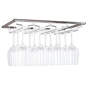 hanging wine glass holder rack with 4 rows, stainless steel wine glass rack under cabinet, glasses storage hanger organizer for home kitchen décor