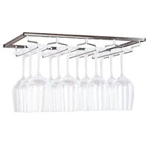 Hanging Wine Glass Holder Rack with 4 Rows, Stainless Steel Wine Glass Rack Under Cabinet, Glasses Storage Hanger Organizer for Home Kitchen Décor