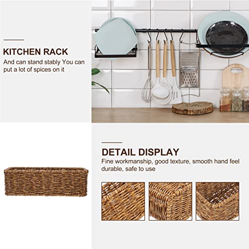 Rattan Storage Basket, Kitchen Utensil Holder Woven Rectangular Storage Baskets Rattan Flatware Tray Cutlery Holders Tableware Storage Box 26X9X8CM