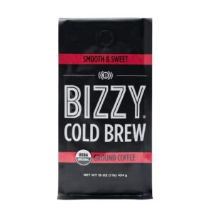 bizzy organic cold brew coffee | smooth & sweet blend | coarse ground coffee | micro sifted | specialty grade | 100% arabica | 1 lb