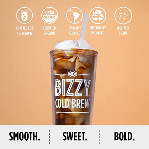 Bizzy Organic Cold Brew Coffee | Smooth & Sweet Blend | Coarse Ground Coffee | Micro Sifted | Specialty Grade | 100% Arabica | 1 LB