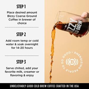 Bizzy Organic Cold Brew Coffee | Smooth & Sweet Blend | Coarse Ground Coffee | Micro Sifted | Specialty Grade | 100% Arabica | 1 LB