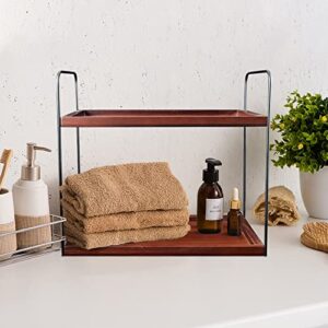 Wooden Countertop Storage Organizer Shelf for Bathroom Kitchen, 2-Tier Wood Organizers Rack Small Things Collection Holder, Multi-Purpose Wood Under Sink Organize Shelves Cabinet Organization