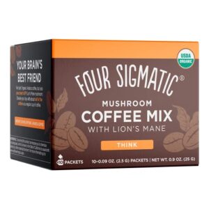 organic instant coffee powder by four sigmatic | arabica instant coffee singles with lion’s mane, chaga and rhodiola | mushroom coffee instant mix for better focus and immune support | 10 packets