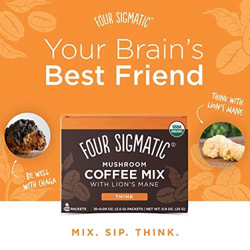 Organic Instant Coffee Powder by Four Sigmatic | Arabica Instant Coffee Singles with Lion's Mane, Chaga and Rhodiola | Mushroom Coffee Instant Mix for Better Focus and Immune Support | 10 Packets