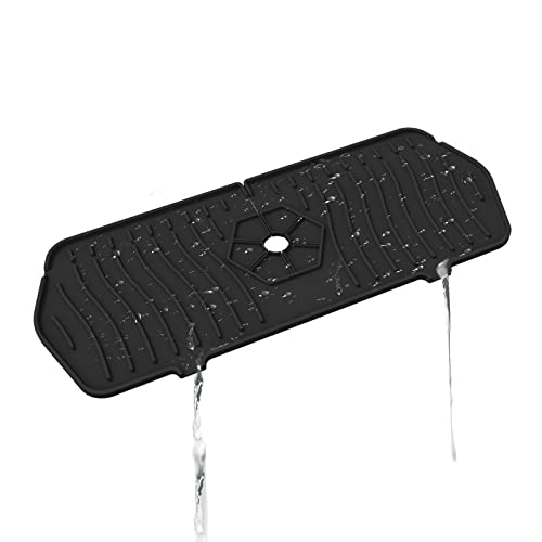 Kitchen Faucet Sink Splash Guard, Splash Guard, Silicone Bathroom Faucet Water Catcher Mat, Sink Draining Pad Behind Faucet, Drip Protector Splash Countertop, Drying Countertop Granite Bar RV(Black)