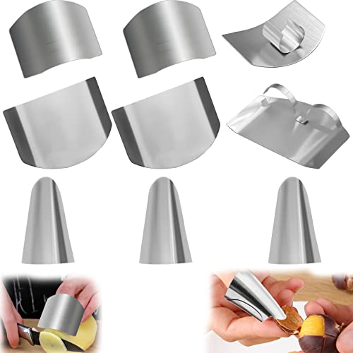 9 Pcs Finger Guards for Cutting, Stainless Steel Finger Protector for Cutting Food, Adjustable Knife Finger Guard Chop Guard Thumb Guard Peelers Anti-Cut Kitchen Tool for Slicing and Chopping