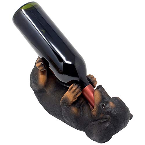 Dachshund Weiner Dog Puppy Wine Bottle Holder Statue with Decorative Tabletop Wine Rack Display Stand for Home Bar Decorations or Canine Kitchen Counter Décor As Whimsical Gifts for Pet Owners