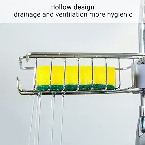 SooGree Kitchen Sink Organizer Over Faucet Sponge Holder,304 Stainless Steel Heavy Duty Thickening Hanging Faucet Drain Rack for Scrubbers,Soap,Bathroom,Detachable Storage Rack(Heighten and Lengthen)