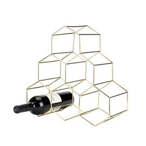 Viski Geo Set of 1 Freestanding Racks & Cabinets, Holds 6 Bottles, Countertop Wine Rack, 14.25", Gold-Plated
