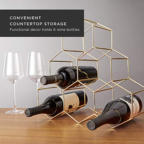 Viski Geo Set of 1 Freestanding Racks & Cabinets, Holds 6 Bottles, Countertop Wine Rack, 14.25", Gold-Plated