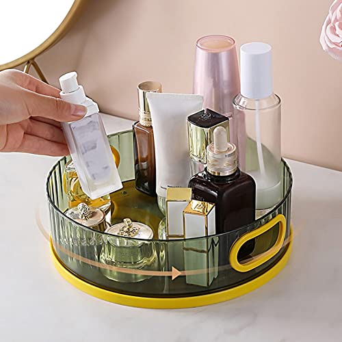 GRASARY Lazy Susan Turntable Organizer, Round Plastic Clear Storage Container 360 Degree Rotatable Revolving Condiment Organizer for Kitchen, Cabinet Champagne