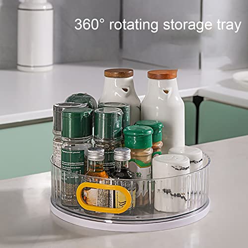 GRASARY Lazy Susan Turntable Organizer, Round Plastic Clear Storage Container 360 Degree Rotatable Revolving Condiment Organizer for Kitchen, Cabinet Champagne