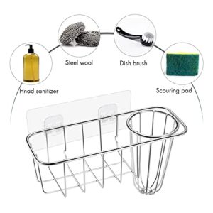 Sponge Holder Sink Caddy, BOJODPIE 2-in-1 Dish Brush Holder & Sponge Holder, Stainless Steel Kitchen Sink Organizer, Adhesive Installation No Drilling