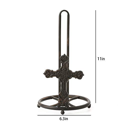 Jemeni Metal Paper Towel Holder Tabletop for Kitchen Bathroom, Cross Accent, Bronze