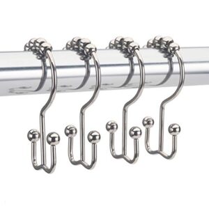 Amazer Shower Curtain Rings, Rust-Resistant Metal Double Shower Hooks for Curtain Rolling Shower Curtain Hooks Rings Shower Rings for Bathroom Shower Curtain Rod , Nickel, Set of 12 Rings