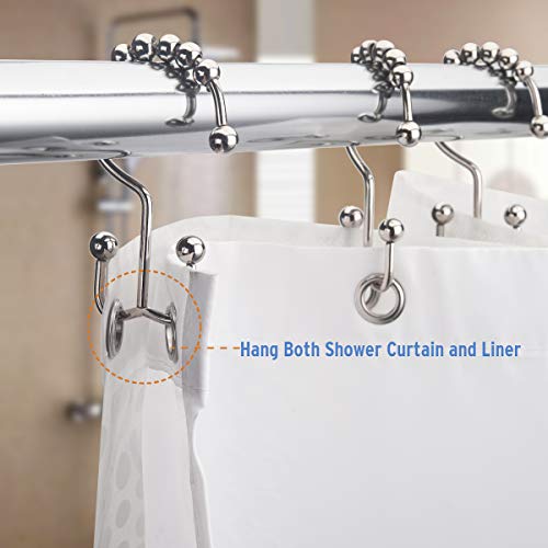 Amazer Shower Curtain Rings, Rust-Resistant Metal Double Shower Hooks for Curtain Rolling Shower Curtain Hooks Rings Shower Rings for Bathroom Shower Curtain Rod , Nickel, Set of 12 Rings